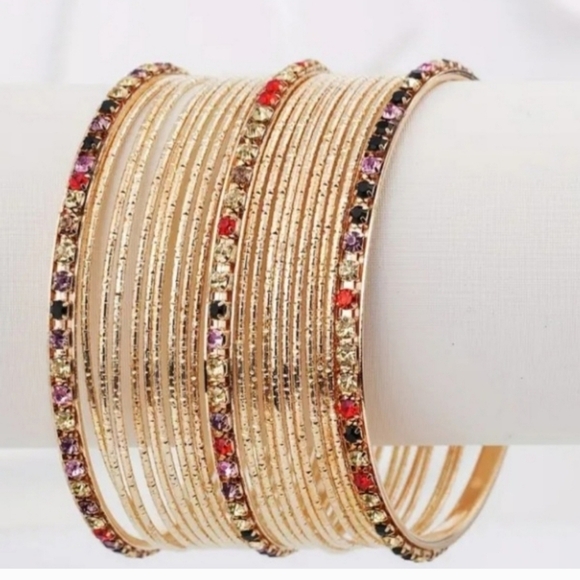 Gold Tone Multicolor Stones Bangle Set of 21 - Picture 2 of 6